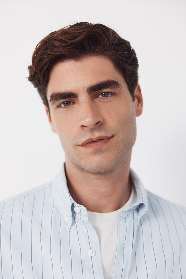 Cortefiel Striped poplin shirt Blue
