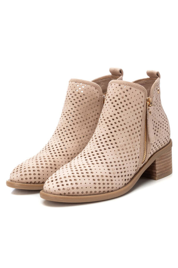 XTI Faux suede heeled perforated ankle boot Beige