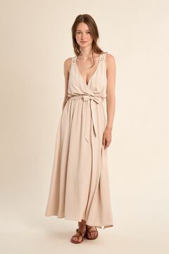 Molly Bracken Vestido largo de manga sisa con detalles bordados