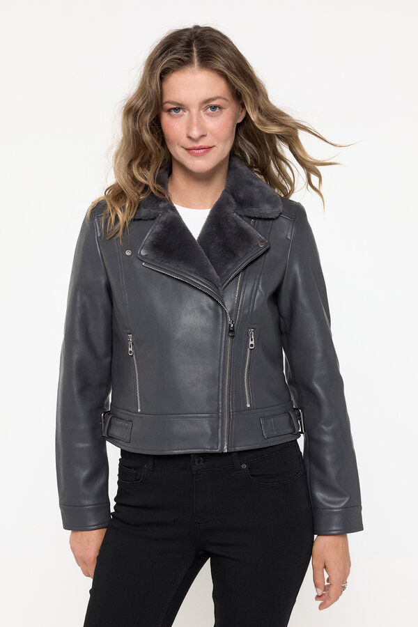 Vero Moda Cazadora corta efecto piel Gris oscuro