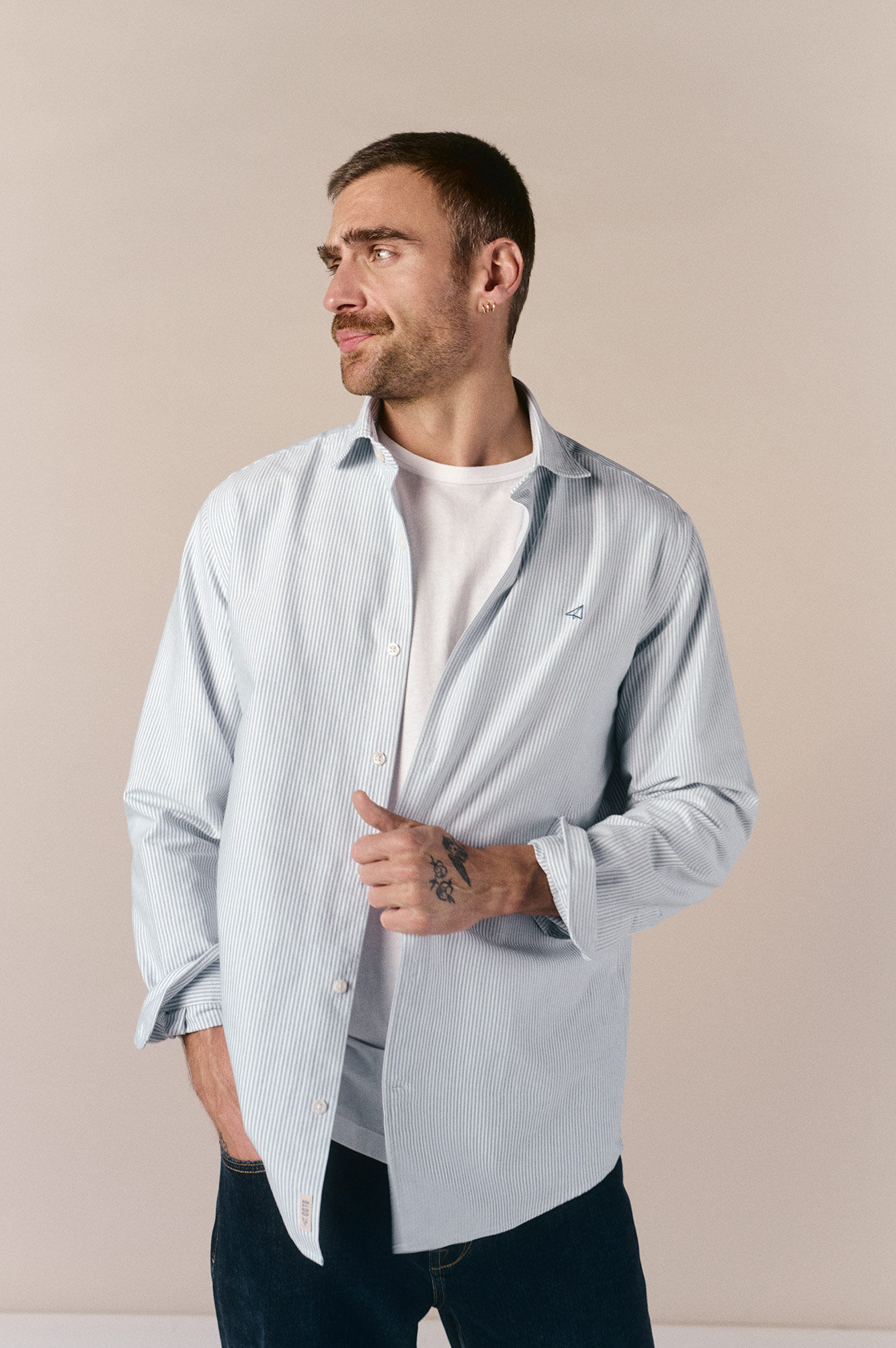 OOTO Camisa oxford manga comprida &agrave;s riscas candela