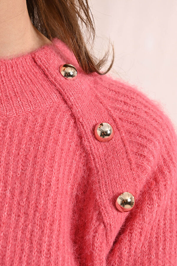 Molly Bracken Camisola de manga comprida com detalhe de bot&atilde;o Vermelho