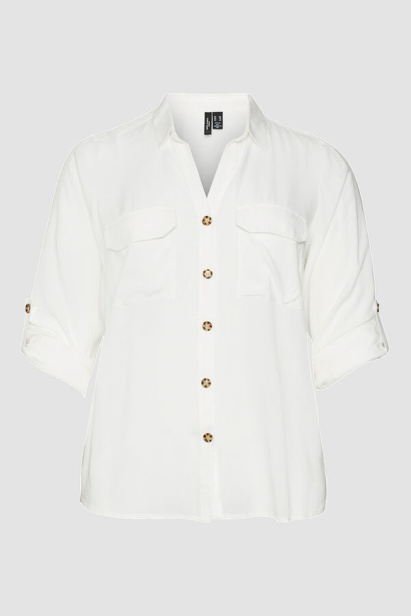 Vero Moda Curve Camisa manga 3/4 talla grande Blanco