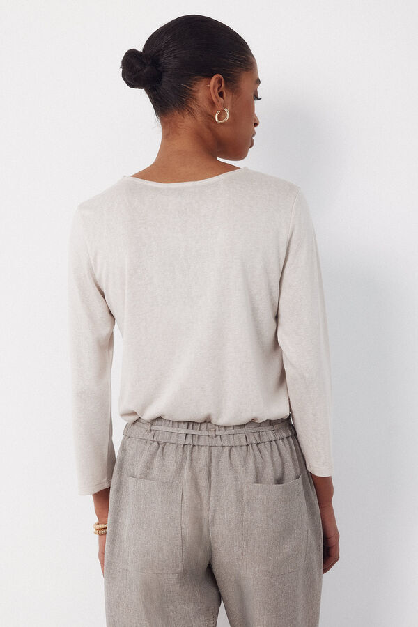 Cortefiel Hemstitch detail t-shirt Beige