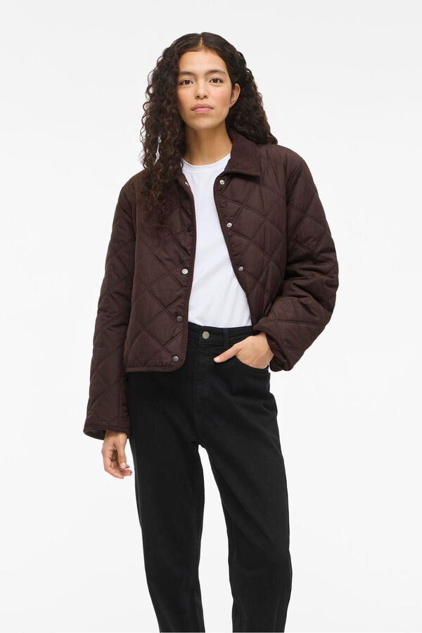 Vila Sobretudo acolchoado acolchoado com gola de veludo cotel&ecirc; Castanho