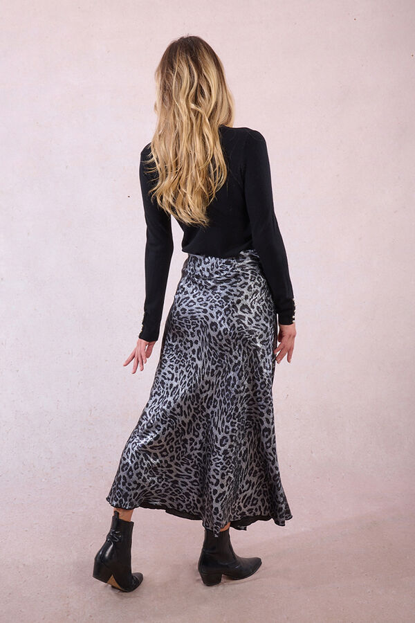 Molly Bracken Saia longa de cetim com estampado Cinzento