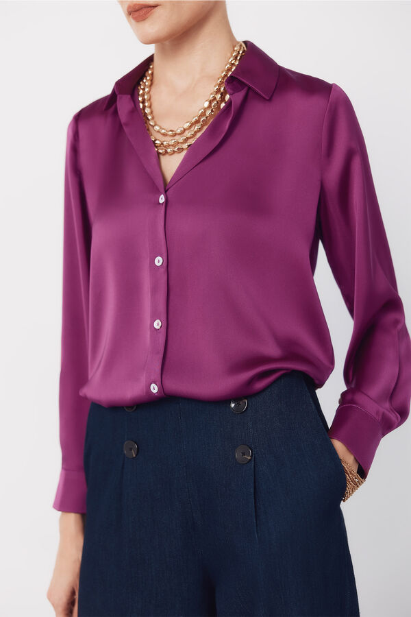 Cortefiel Camisa satinada Morado