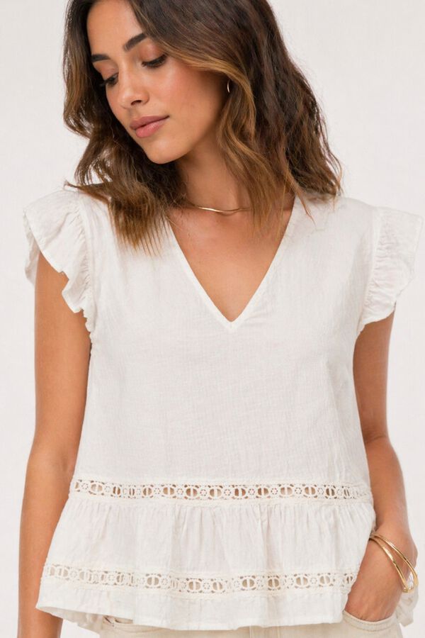 Vila Blusa de algod&oacute;n org&aacute;nico con mangas de volantes White
