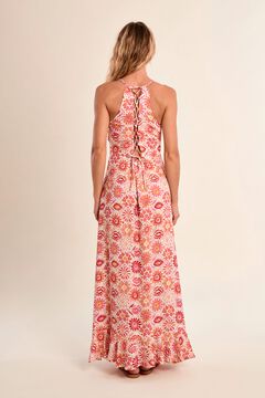 Molly Bracken Vestido largo de tirantes con estampado y volantes