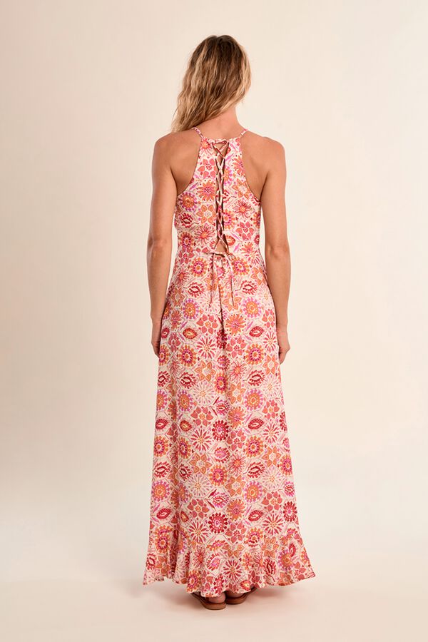 Molly Bracken Vestido largo de tirantes con estampado y volantes Naranja