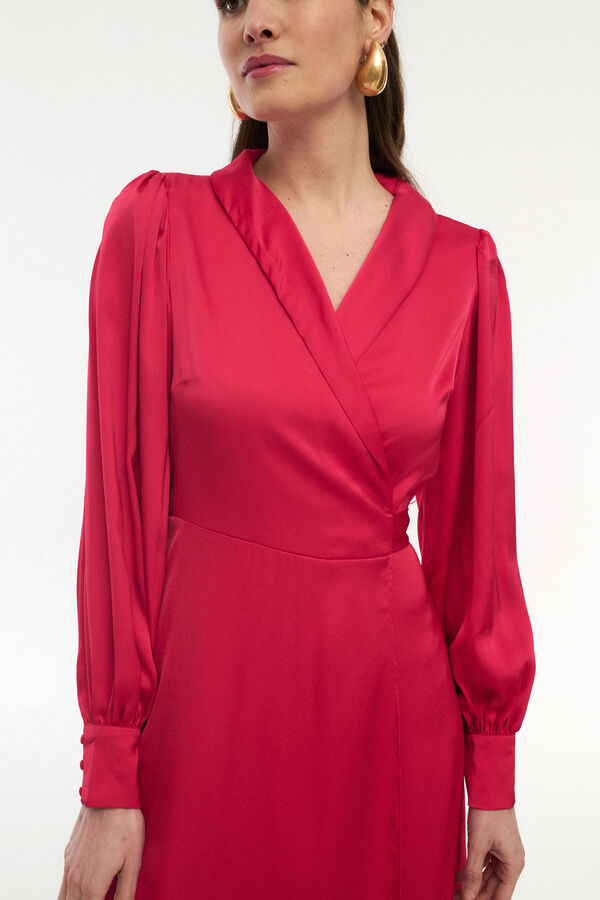 Vila Vestido midi cruzado satinado Rojo