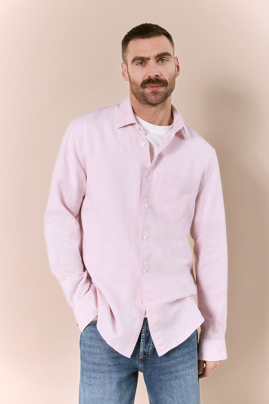 Camisa algodón lino rayas