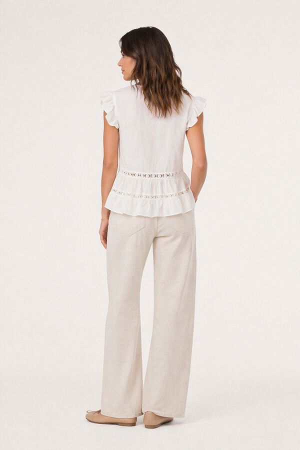 Vila Blusa de algod&oacute;n org&aacute;nico con mangas de volantes White