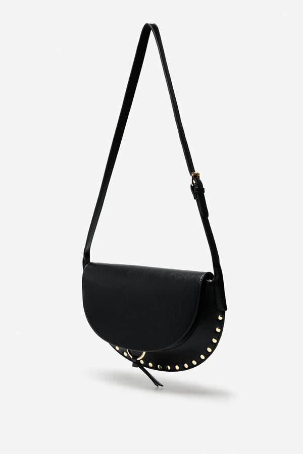 Cortefiel Studded flap flap bag Black