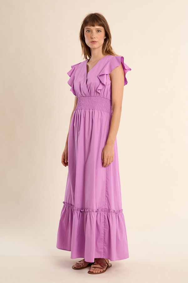 Molly Bracken Vestido de manga corta de mariposa con volantes Lila
