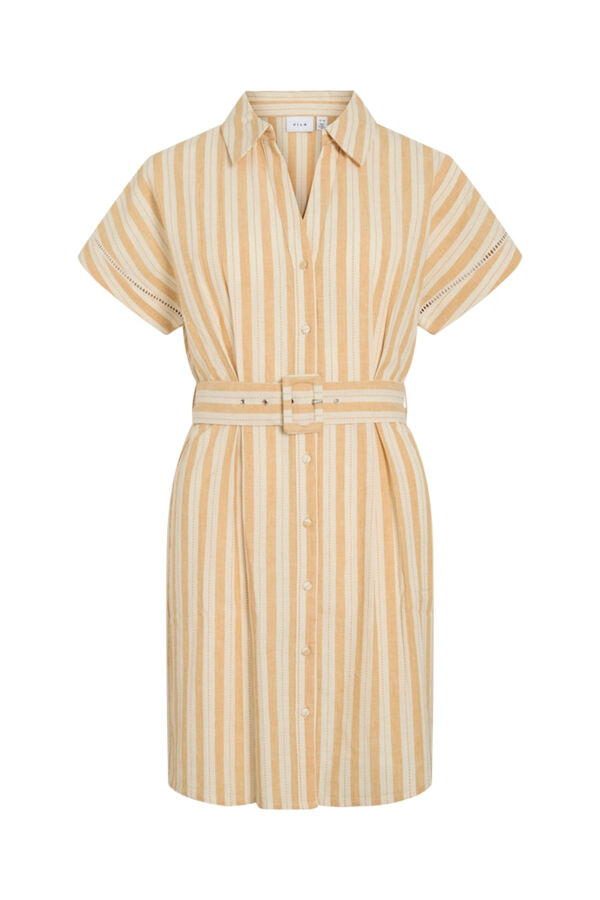 Vila Vestido corto camisero de algod&oacute;n y lino Estampado blanco