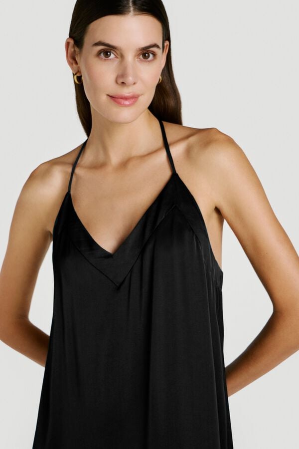 Vila Vestido comprido de al&ccedil;as com renda Preto