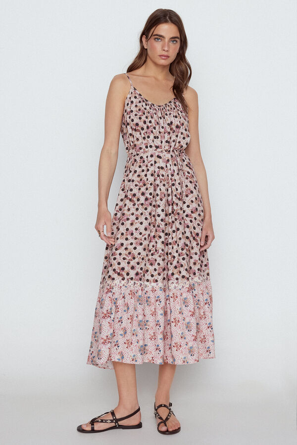 Cortefiel Strapless dress with polka dots Printed