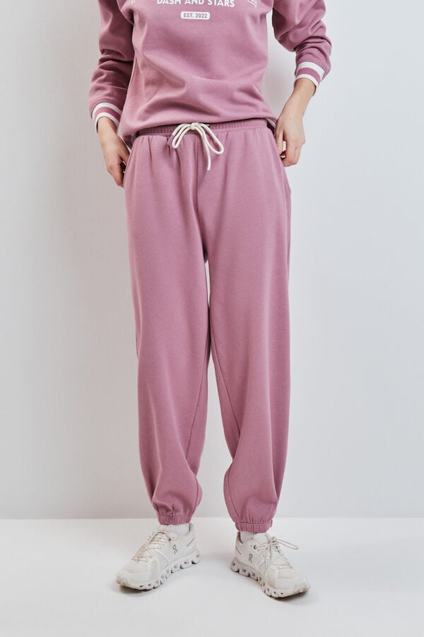Dash and Stars Roze pli&scaron;ane ravne pantalone pink