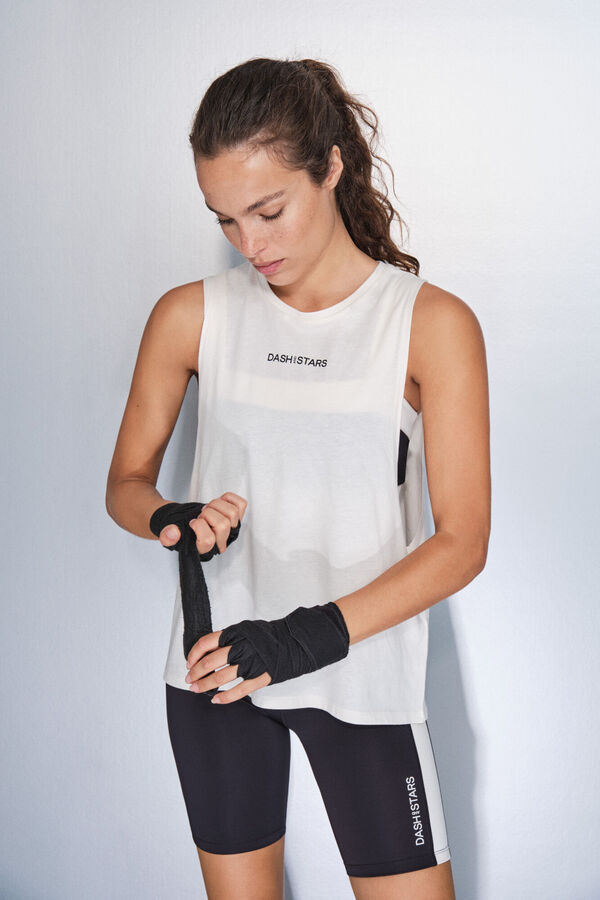 Dash and Stars Beli pamučni majica halter rukavi beige