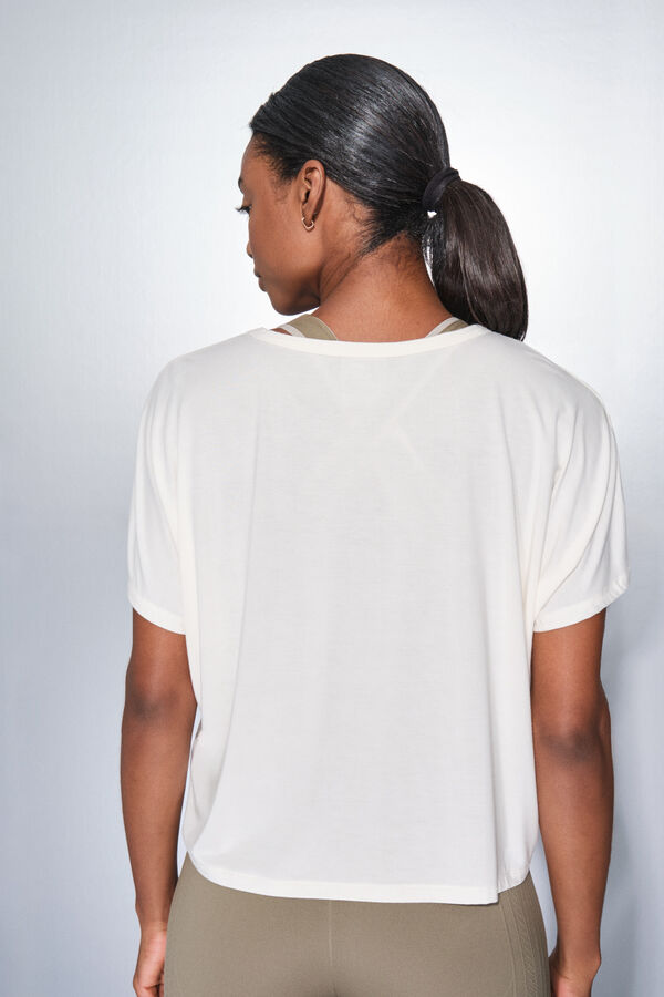 Dash and Stars T-shirt blanc &agrave; manche beige