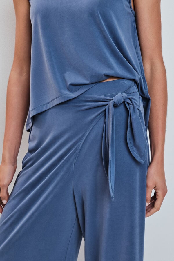 Dash and Stars Plave mekane na dodir palazzo duge pantalone blue