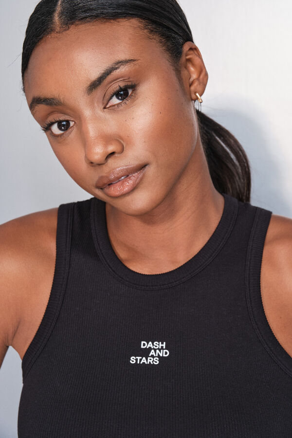 Dash and Stars Crni rebrasti pamučni majica od halter black