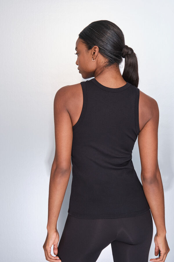 Dash and Stars Crni rebrasti pamučni majica od halter black