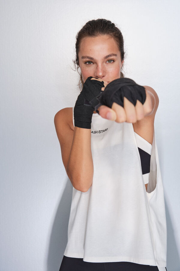 Dash and Stars Beli pamučni majica halter rukavi beige