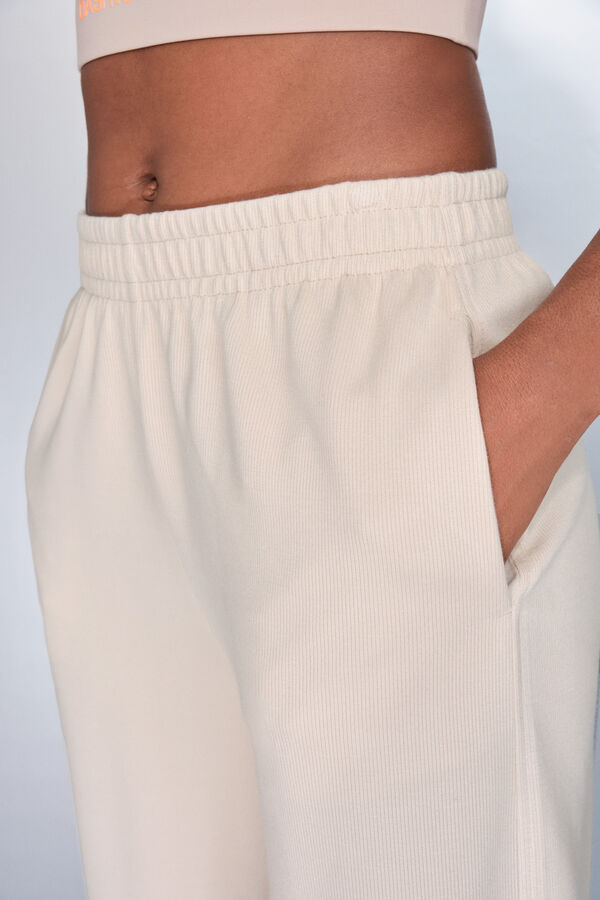 Dash and Stars Bež rebraste &scaron;iroke ravne pantalone nude