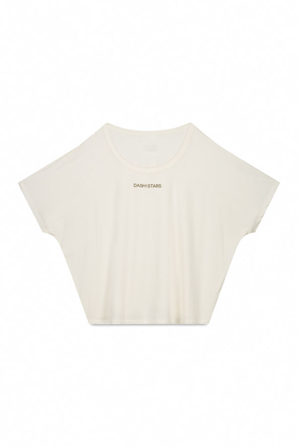 Dash and Stars T-shirt blanc &agrave; manche beige
