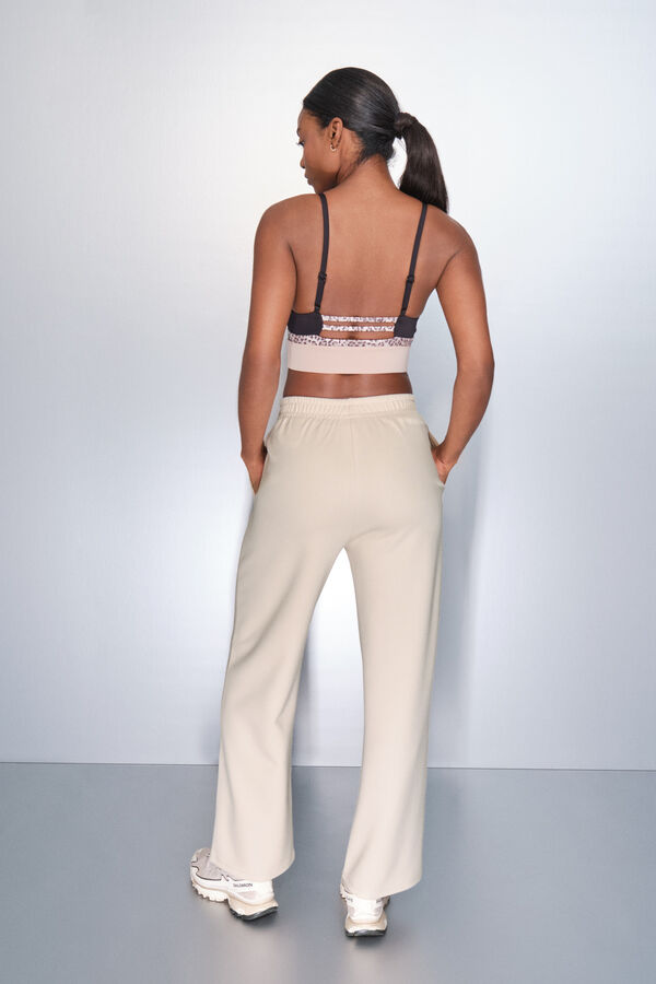 Dash and Stars Bež rebraste &scaron;iroke ravne pantalone nude