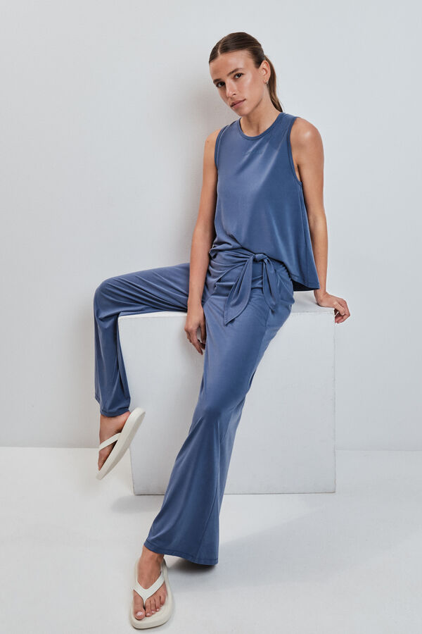Dash and Stars Plave mekane na dodir palazzo duge pantalone blue