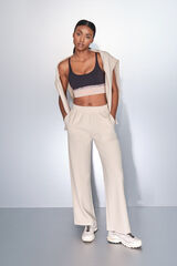 Dash and Stars Bež rebraste &scaron;iroke ravne pantalone nude