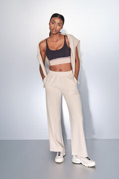 Dash and Stars Bež rebraste &scaron;iroke ravne pantalone