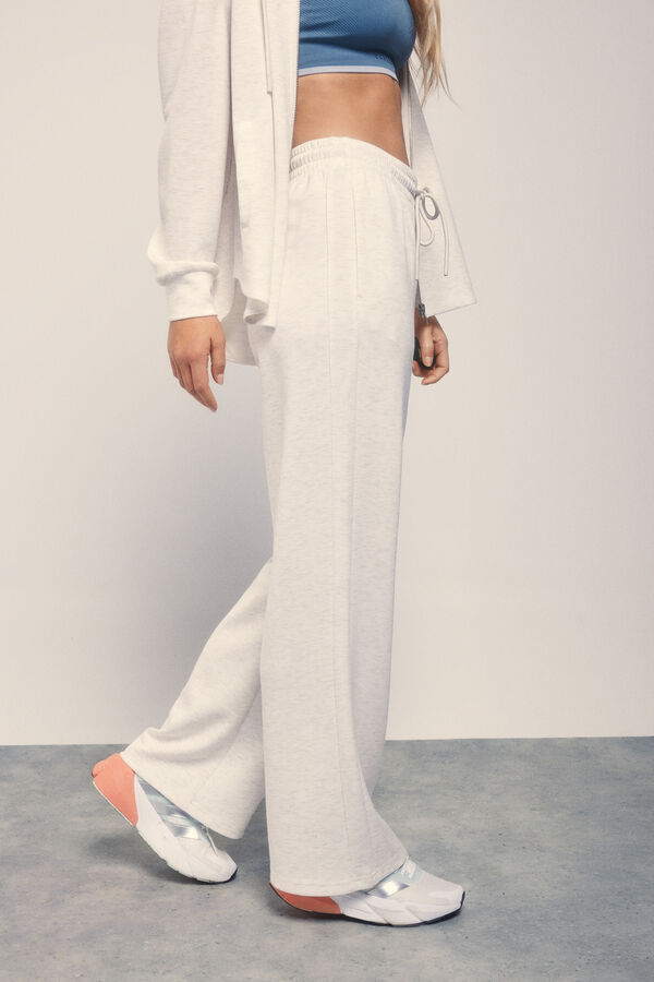 Dash and Stars Široke ravne pantalone od mekog materijala u sivoj boji beige