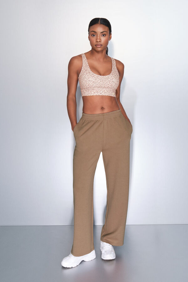 Dash and Stars Smeđe rebraste široke ravne pantalone nude