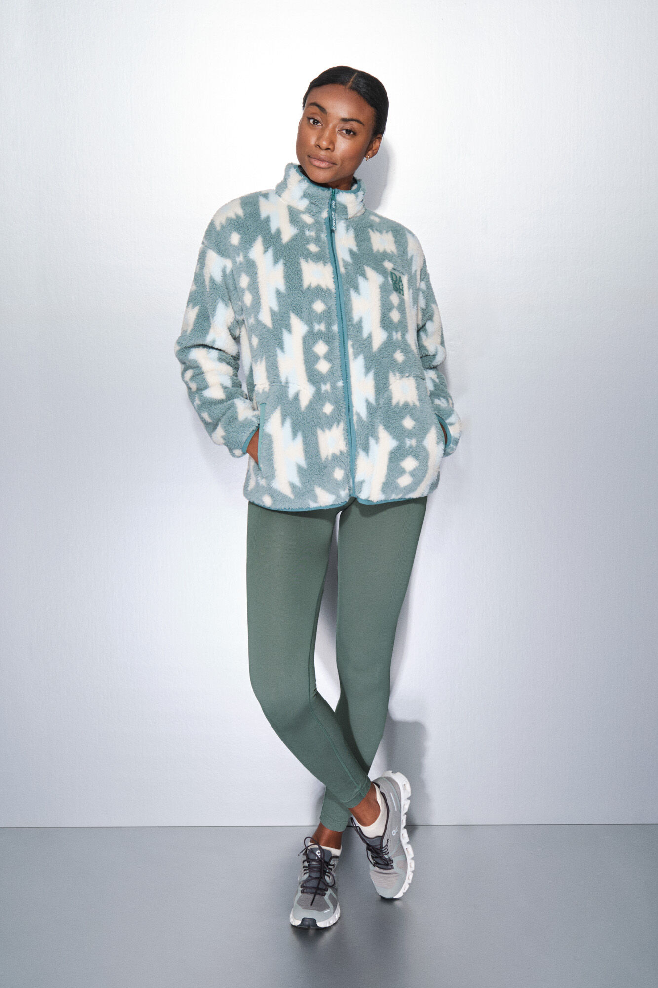 Dash and Stars Chaqueta polar cremallera verde hielo