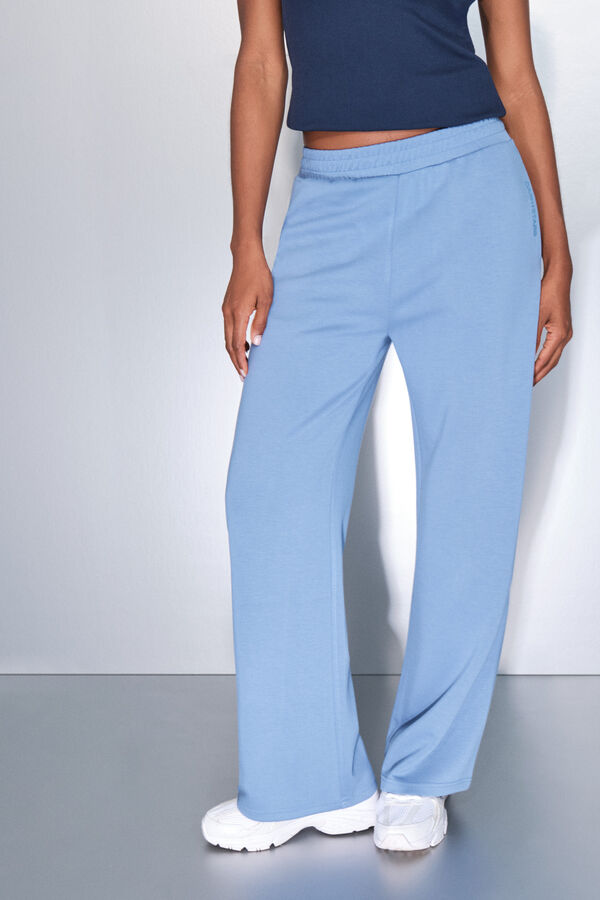 Dash and Stars Srednje plave široke ravne pantalone blue