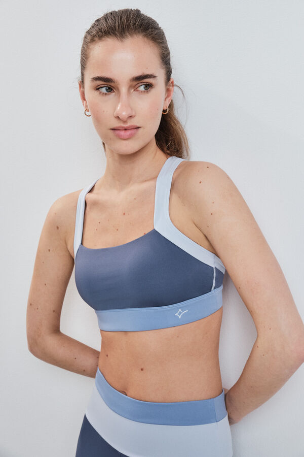 Dash and Stars Plavi 4D Stretch color block sportski grudnjak blue