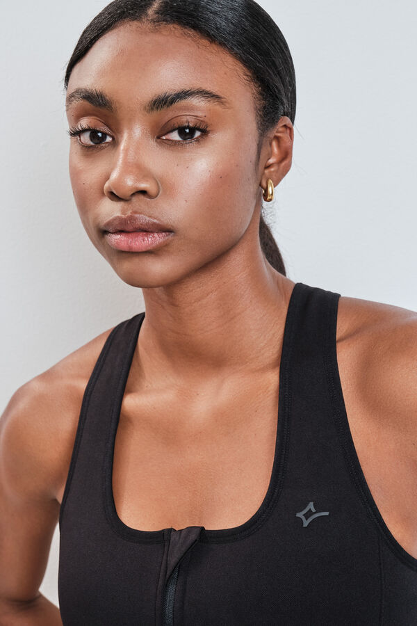 Dash and Stars Crni sportski grudnjak sa centralnim rajsfer&scaron;lusom SEAMLESS FIT black