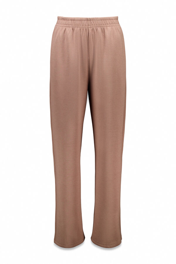 Dash and Stars Smeđe rebraste široke ravne pantalone nude