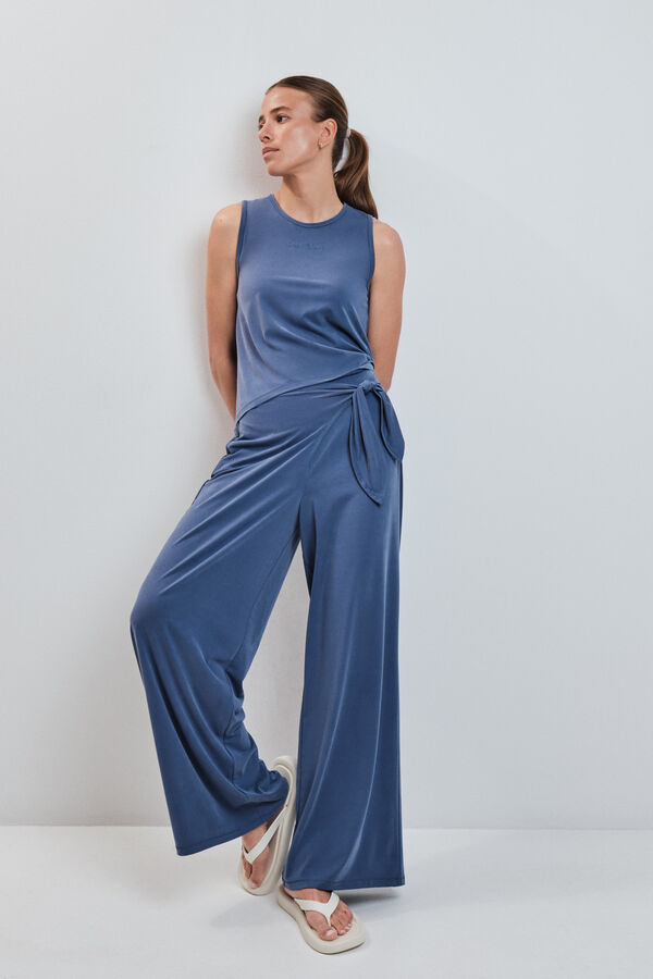 Dash and Stars Plave mekane na dodir palazzo duge pantalone blue