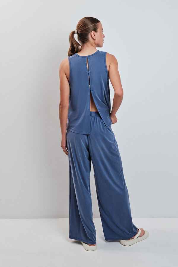 Dash and Stars Plave mekane na dodir palazzo duge pantalone blue