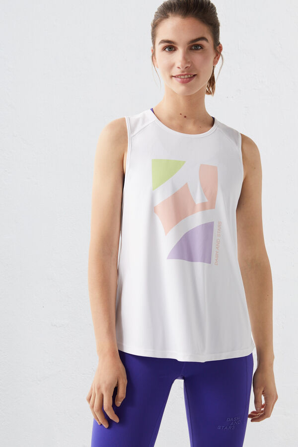 Dash and Stars Retro vest top in technical fabric bézs