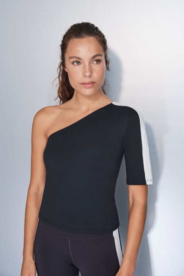 Dash and Stars Majica sa dvobojnim asimetričnim izrez black