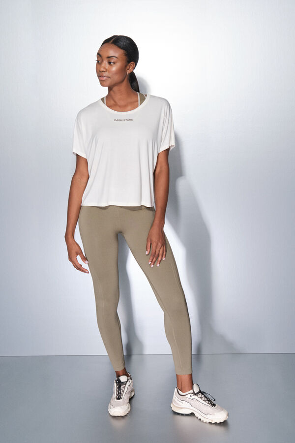 Dash and Stars T-shirt blanc &agrave; manche beige