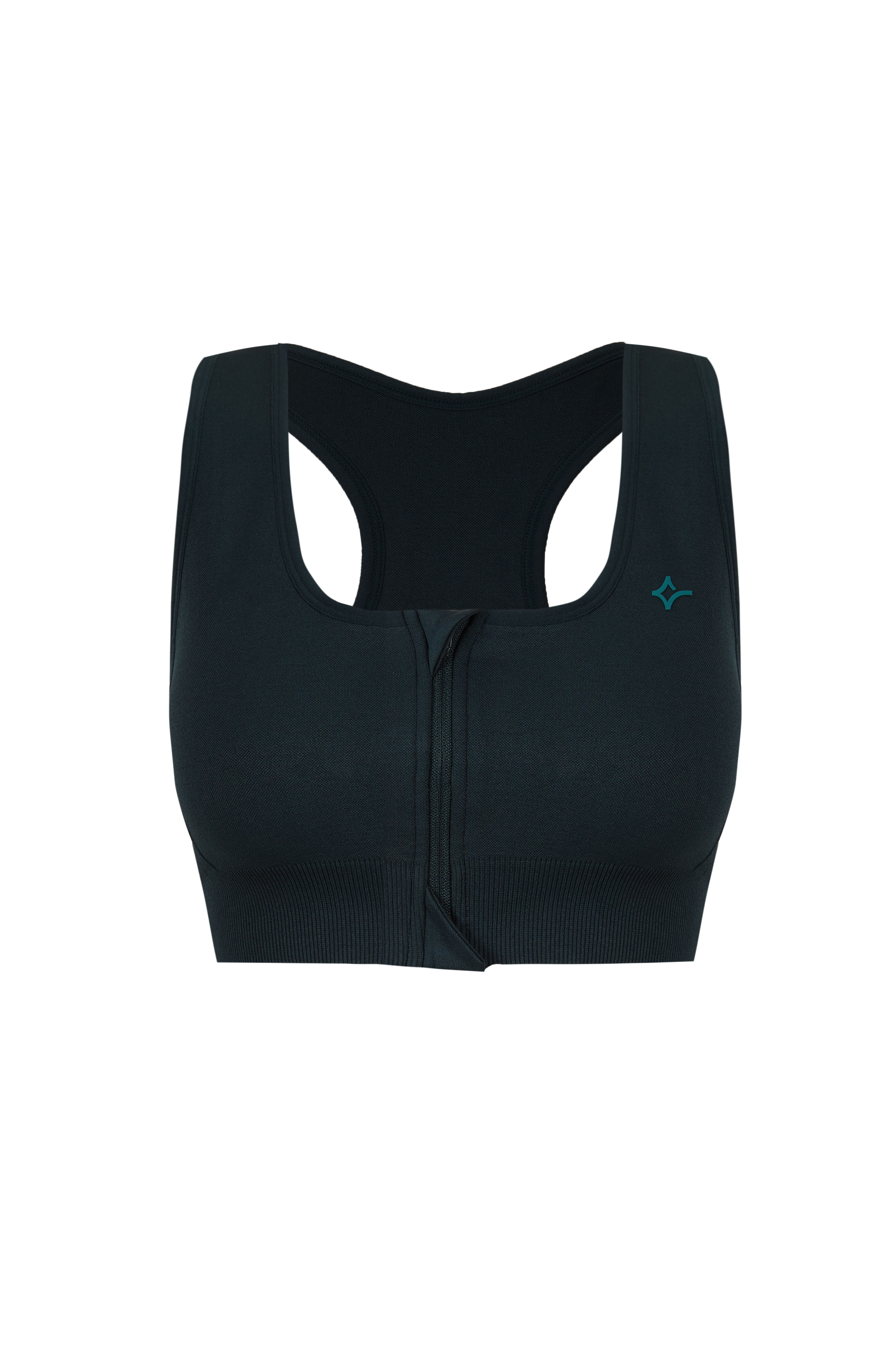 Dash and Stars Zeleni sportski grudnjak sa centralnim rajsfer&scaron;lusom SEAMLESS FIT