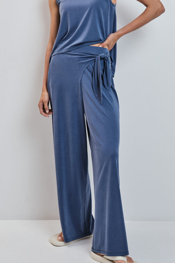 Dash and Stars Plave mekane na dodir palazzo duge pantalone blue