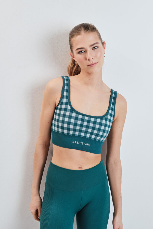 Dash and Stars Plavi sportski grudnjak SEAMLESS COMFORT sa Vichy printom green